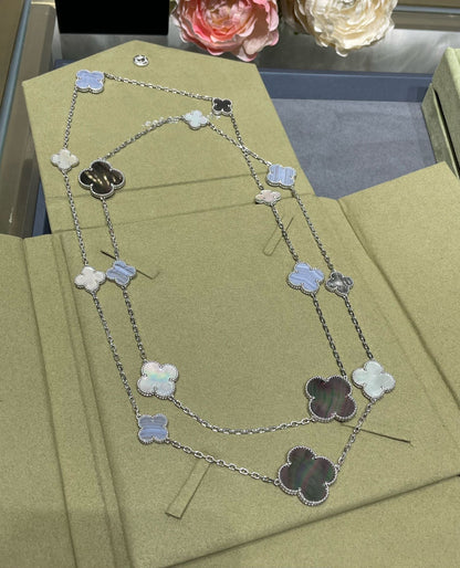 [⭐Miroze]CLOVER 16 MOTIF CHALCEDONY MOP SILVER NECKLACE