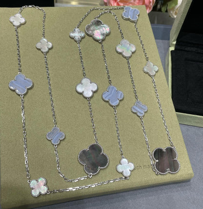 [⭐Miroze]CLOVER 16 MOTIF CHALCEDONY MOP SILVER NECKLACE