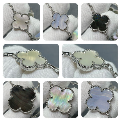 [⭐Miroze]CLOVER 16 MOTIF CHALCEDONY MOP SILVER NECKLACE