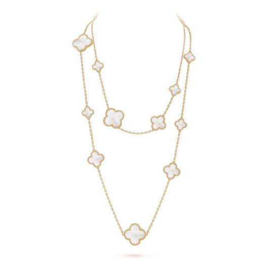 [⭐Miroze]CLOVER 16 MOTIF WHITE MOP GOLD NECKLACE