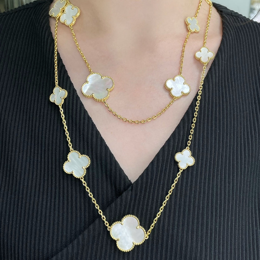 ⭐Miroze CLOVER 16 MOTIF WHITE MOP GOLD NECKLACE