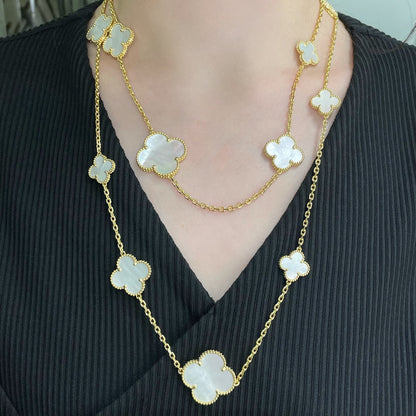 [⭐Miroze]CLOVER 16 MOTIF WHITE MOP GOLD NECKLACE