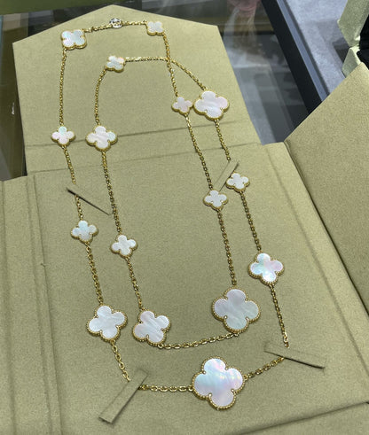 [⭐Miroze]CLOVER 16 MOTIF WHITE MOP GOLD NECKLACE