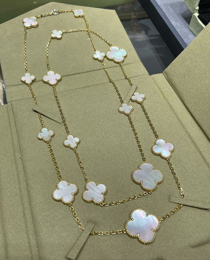 [⭐Miroze]CLOVER 16 MOTIF WHITE MOP GOLD NECKLACE