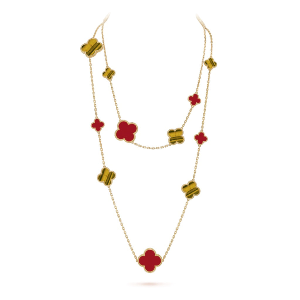 ⭐Miroze CLOVER 16 MOTIF CARNELIAN TIGER EYE ROSE GOLD NECKLACE