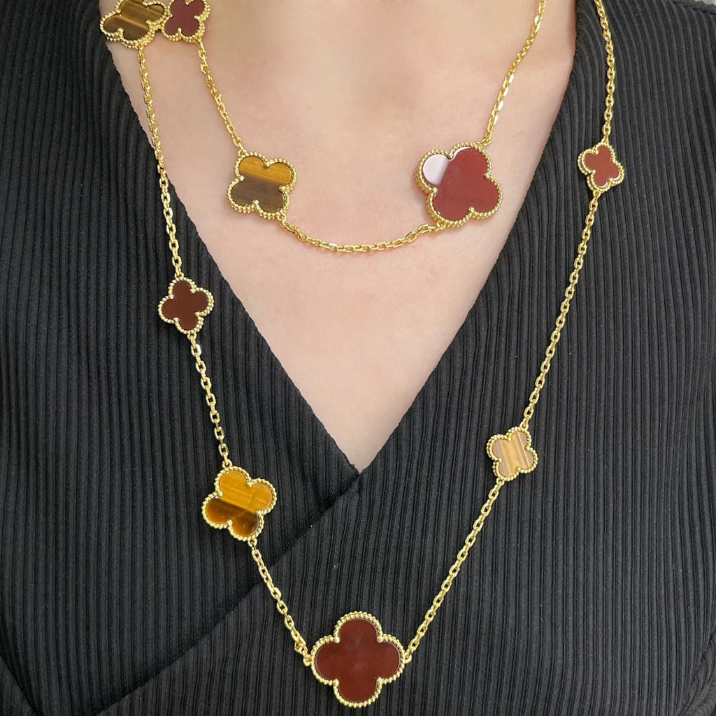 ⭐Miroze CLOVER 16 MOTIF CARNELIAN TIGER EYE ROSE GOLD NECKLACE
