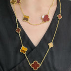 ⭐Miroze CLOVER 16 MOTIF CARNELIAN TIGER EYE ROSE GOLD NECKLACE