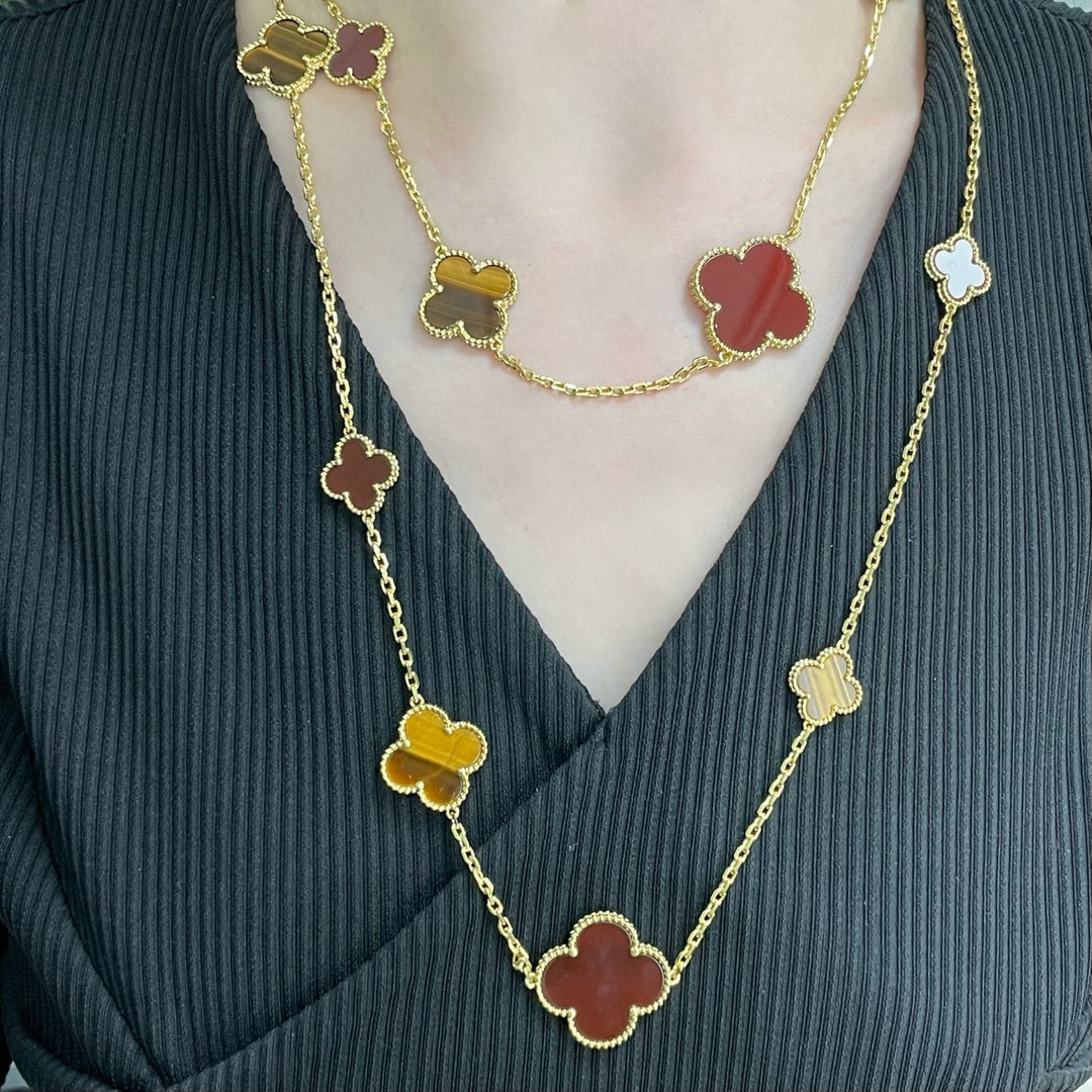 ⭐Miroze CLOVER 16 MOTIF CARNELIAN TIGER EYE ROSE GOLD NECKLACE