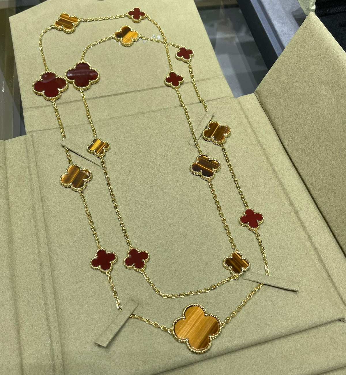 ⭐Miroze CLOVER 16 MOTIF CARNELIAN TIGER EYE ROSE GOLD NECKLACE