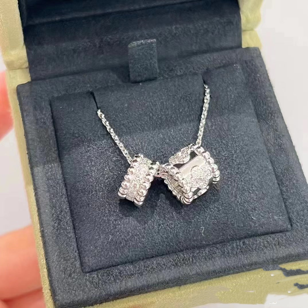 [⭐Miroze]PERLEE DOUBLE PENDANT SILVER DIAMOND NECKLACE