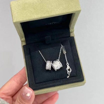 [⭐Miroze]PERLEE DOUBLE PENDANT SILVER DIAMOND NECKLACE
