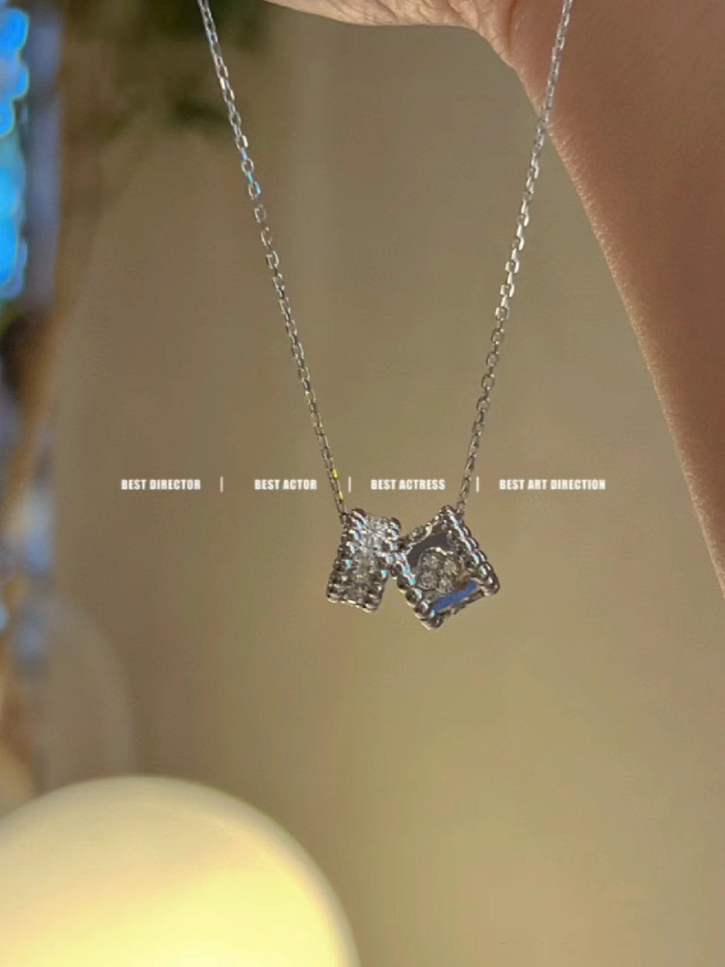 ⭐Miroze PERLEE DOUBLE PENDANT SILVER DIAMOND NECKLACE