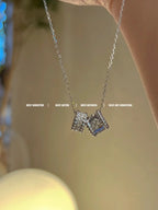⭐Miroze PERLEE DOUBLE PENDANT SILVER DIAMOND NECKLACE