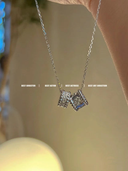 [⭐Miroze]PERLEE DOUBLE PENDANT SILVER DIAMOND NECKLACE