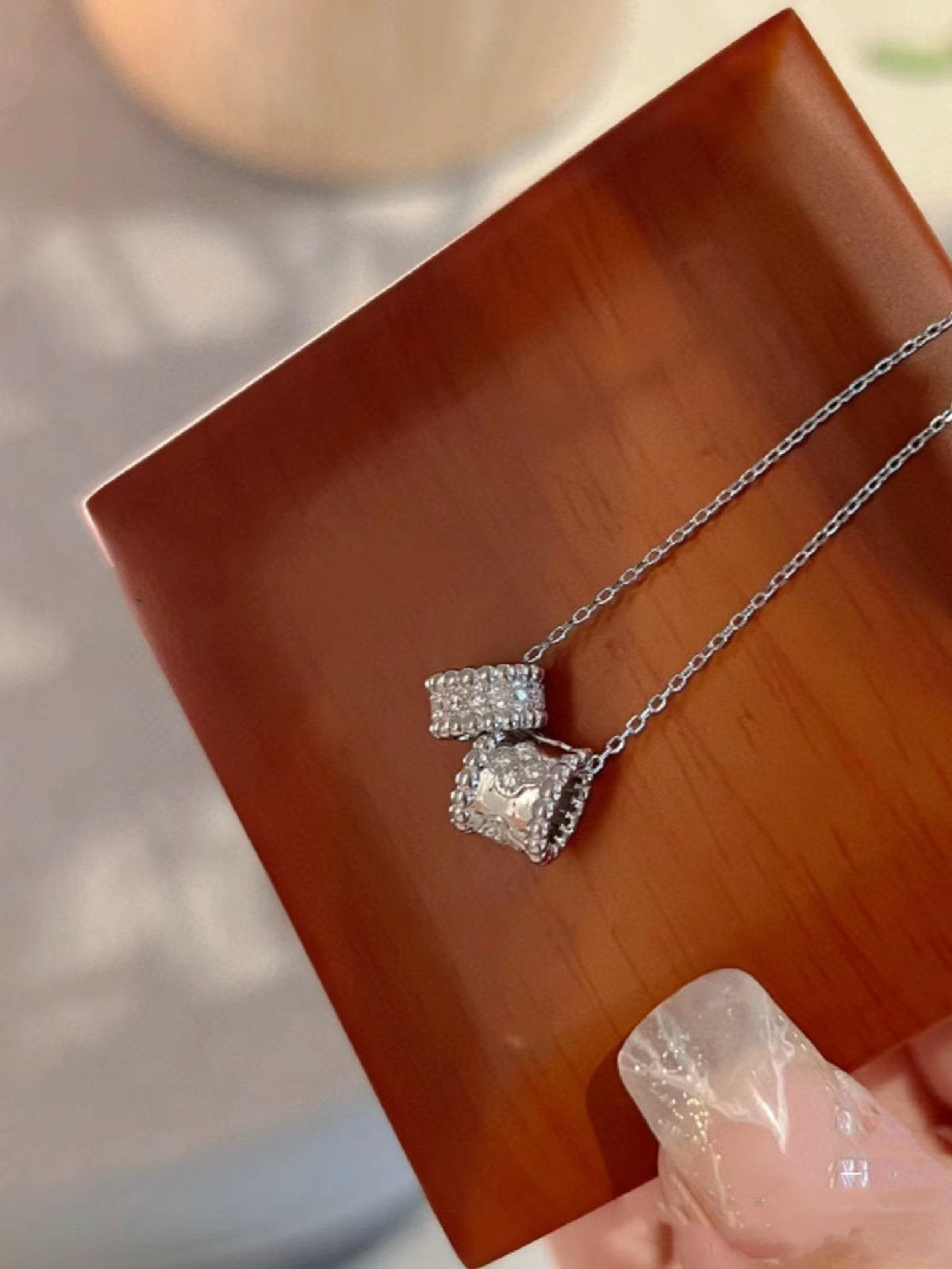 [⭐Miroze]PERLEE DOUBLE PENDANT SILVER DIAMOND NECKLACE