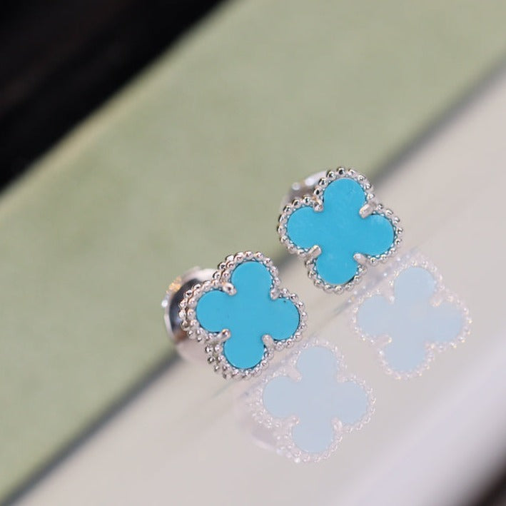 ⭐Miroze CLOVER MINI TURQUOISE SILVER STUD EARRINGS