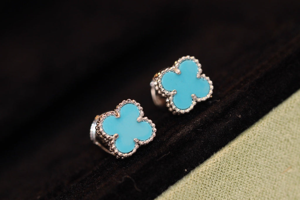 ⭐Miroze CLOVER MINI TURQUOISE SILVER STUD EARRINGS