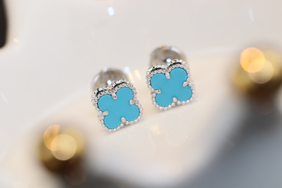 ⭐Miroze CLOVER MINI TURQUOISE SILVER STUD EARRINGS