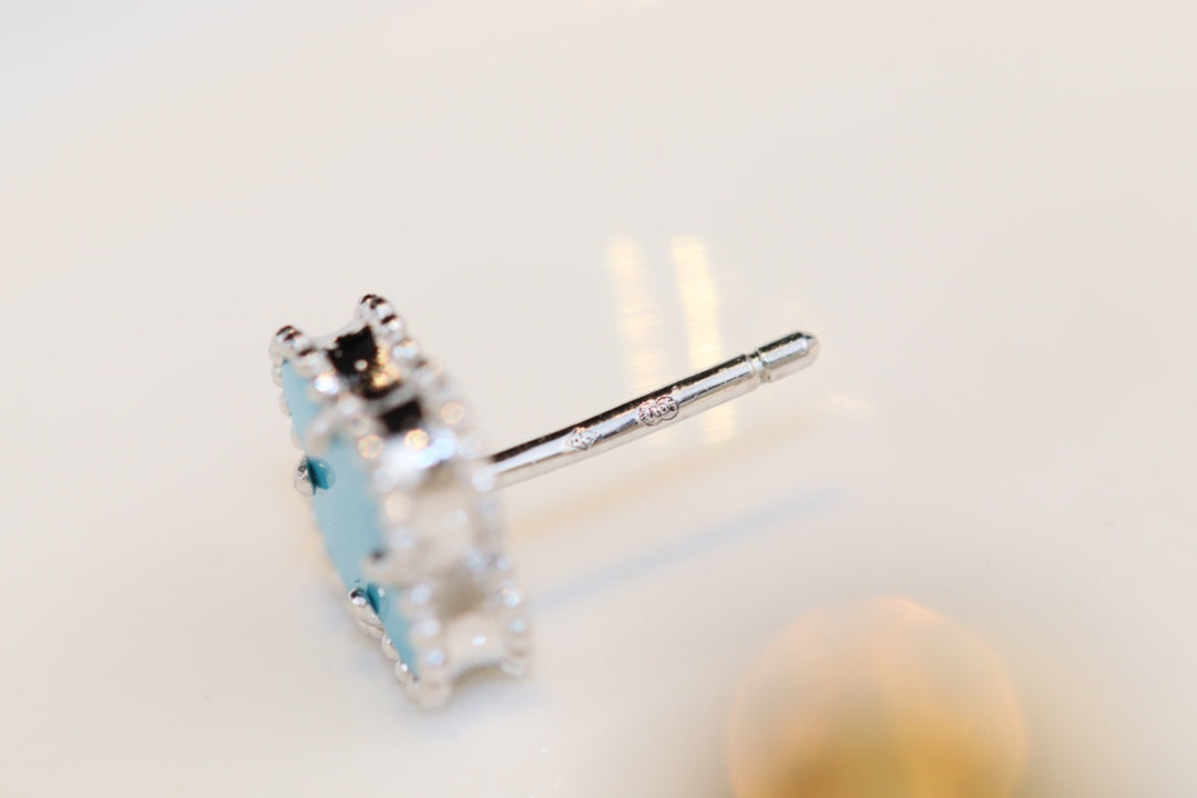 ⭐Miroze CLOVER MINI TURQUOISE SILVER STUD EARRINGS