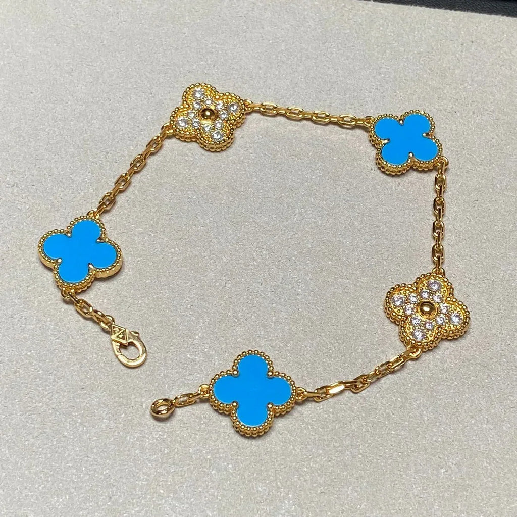 [⭐Miroze ]New CLOVER 5 MOTIF BLUE AGATE BRACELET COLLECTION