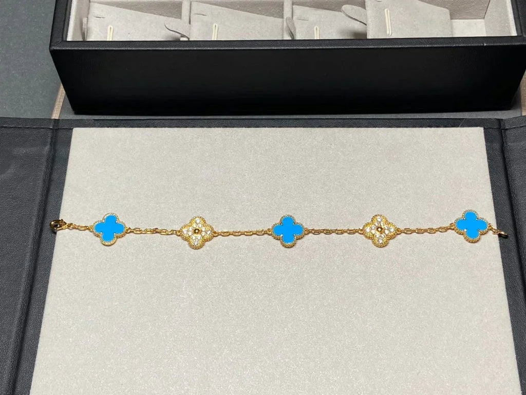 [⭐Miroze ]New CLOVER 5 MOTIF BLUE AGATE BRACELET COLLECTION