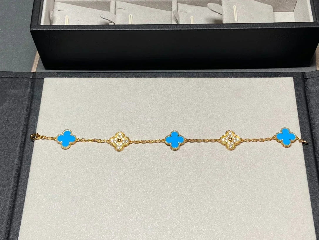 [⭐Miroze] CLOVER 5 MOTIF BLUE AGATE BRACELET COLLECTION