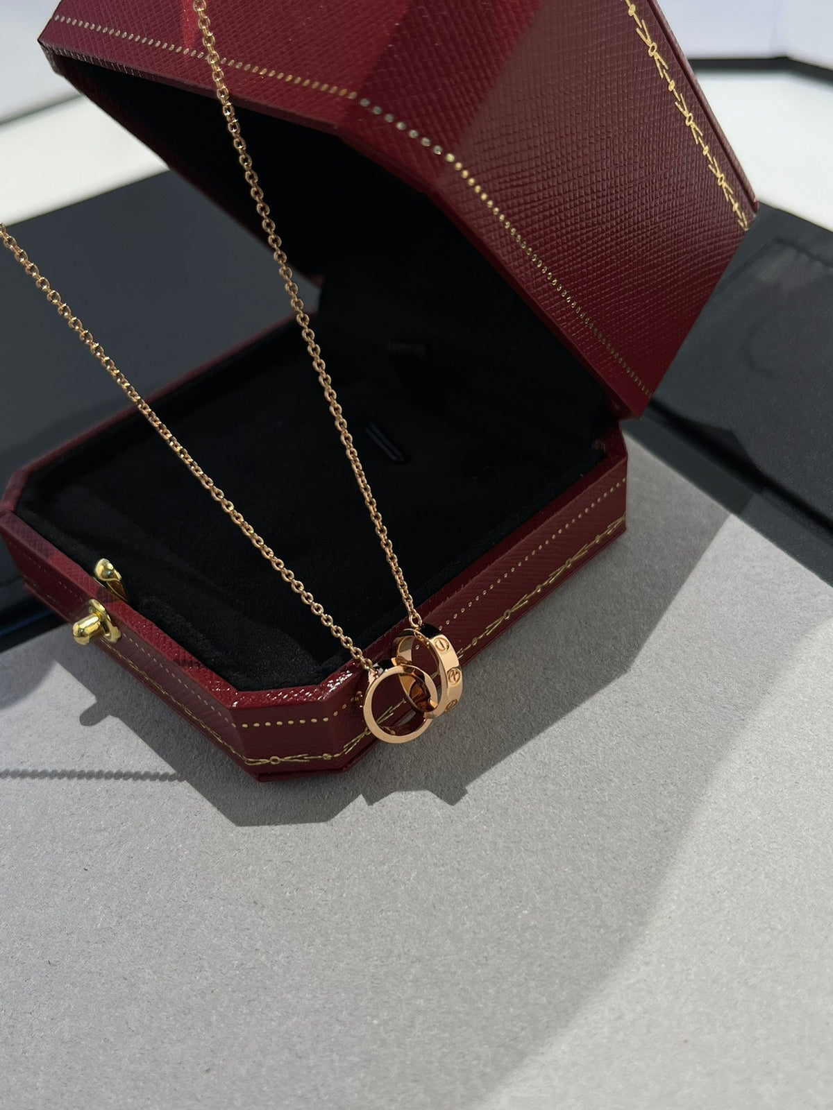 ⭐Miroze LOVE NECKLACE DOUBLE RING PINK GOLD