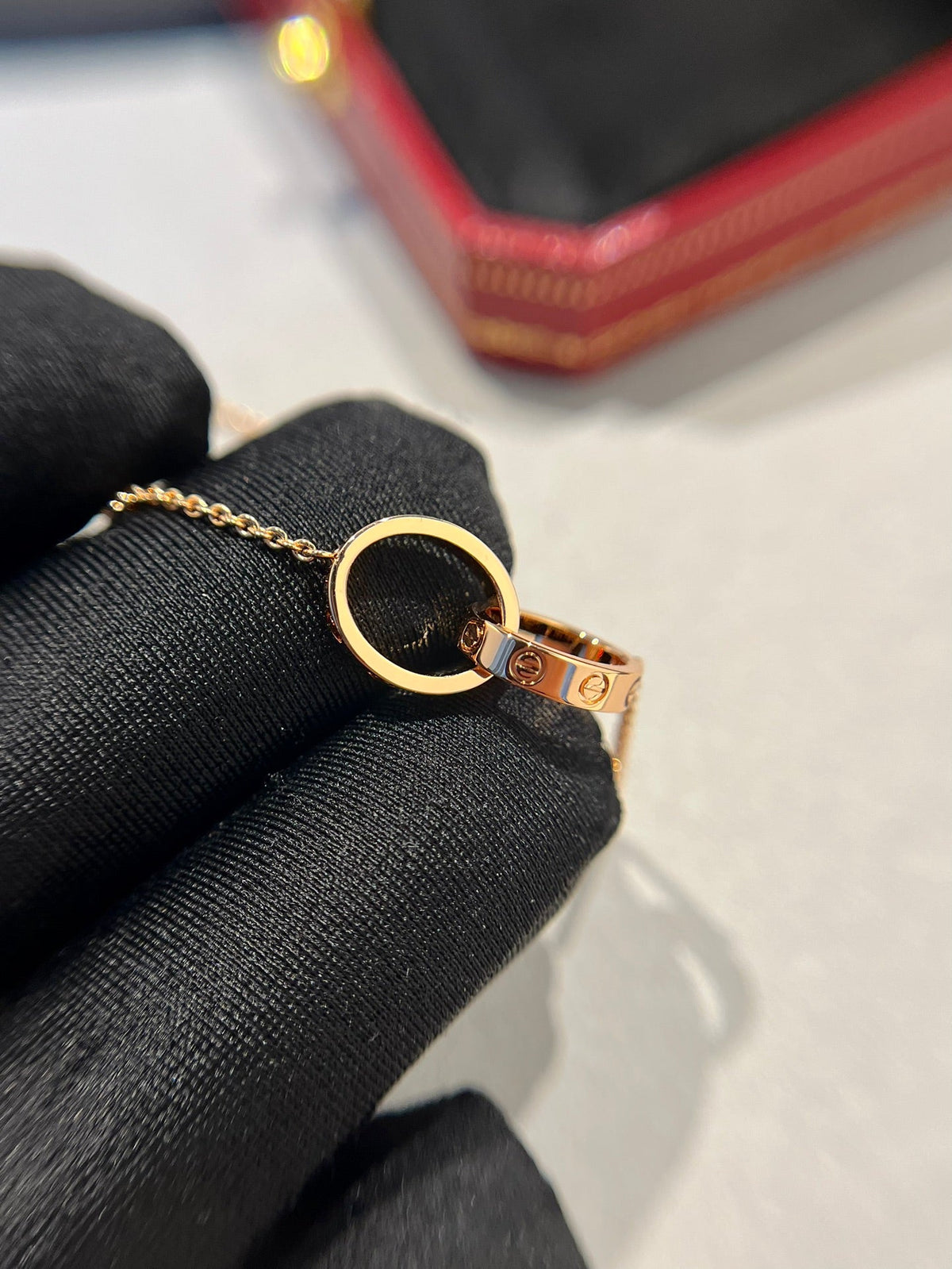 [⭐Miroze]LOVE NECKLACE DOUBLE RING PINK GOLD