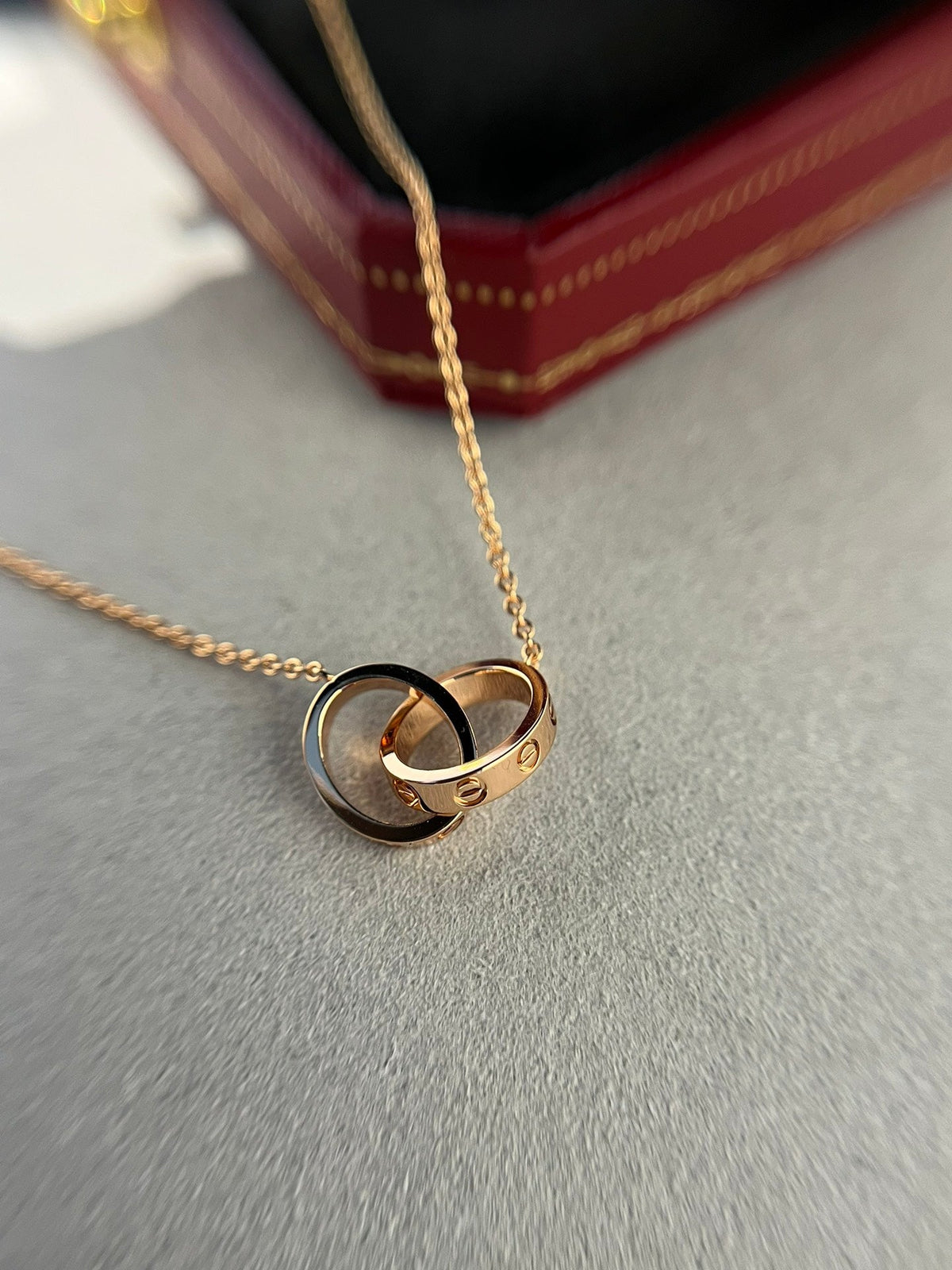 [⭐Miroze]LOVE NECKLACE DOUBLE RING PINK GOLD