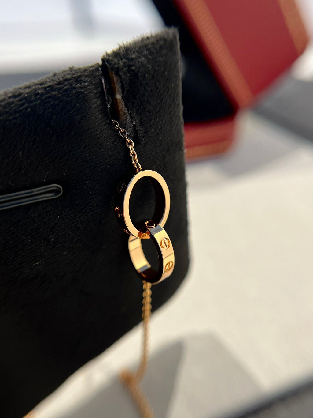 ⭐Miroze LOVE NECKLACE DOUBLE RING PINK GOLD