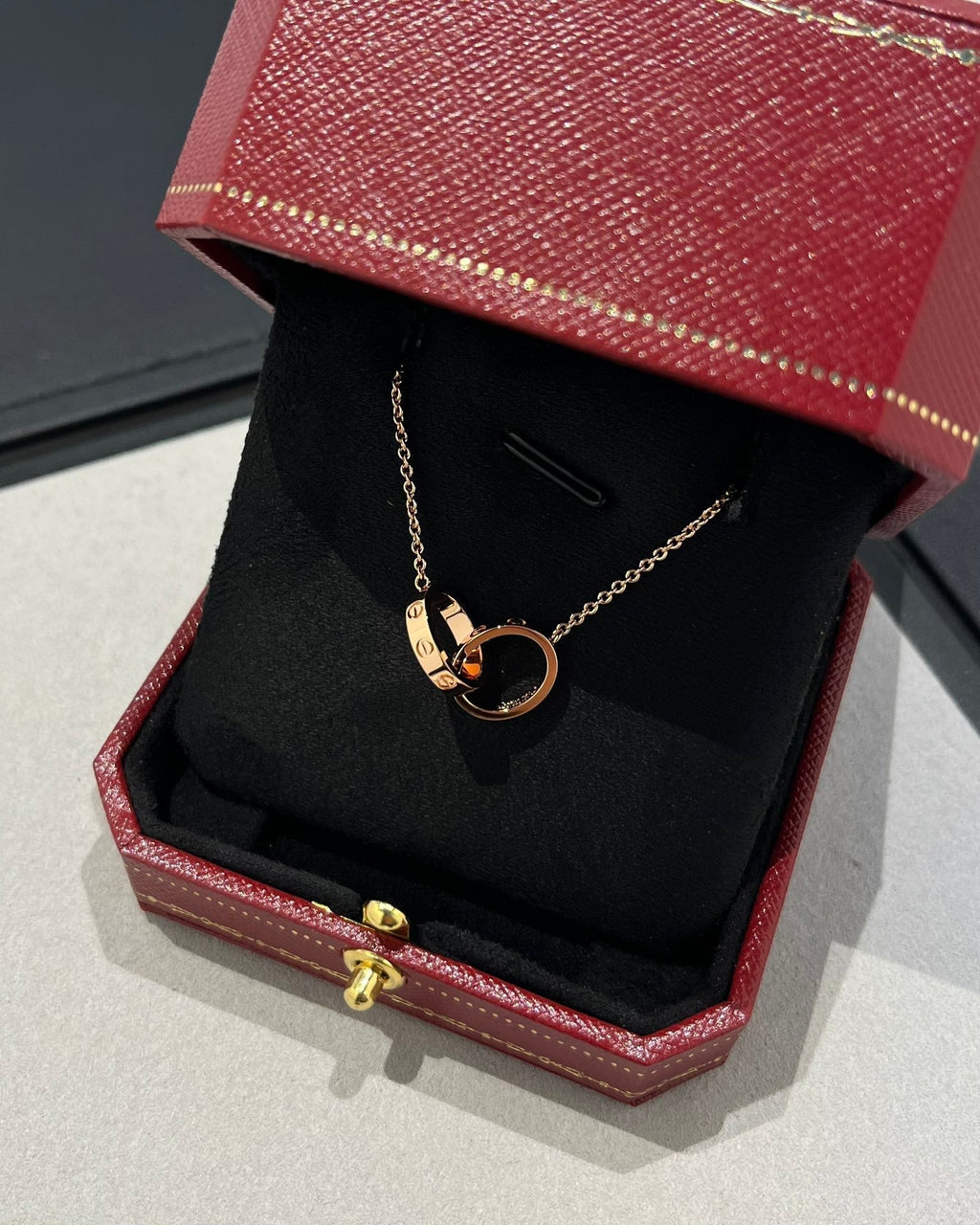 ⭐Miroze LOVE NECKLACE DOUBLE RING PINK GOLD