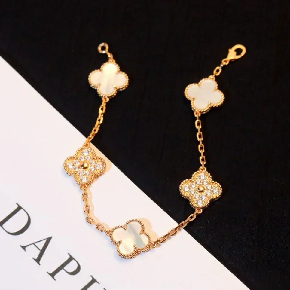 [⭐Miroze ]New CLOVER WHITE PEARL MOP 5 MOTIF BRACELET COLLECTION