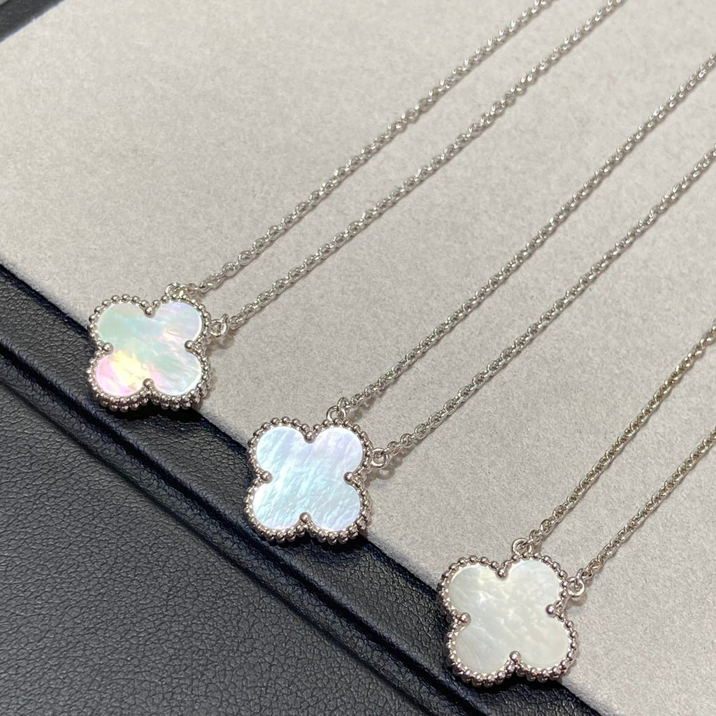 ⭐Miroze CLOVER MEDIUM SILVER WHITE MOP NECKLACE