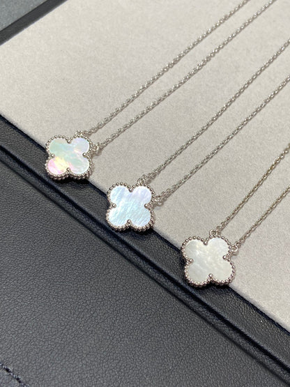 [⭐Miroze]クローバー ミディアム シルバー ホワイトMOP ネックレス
