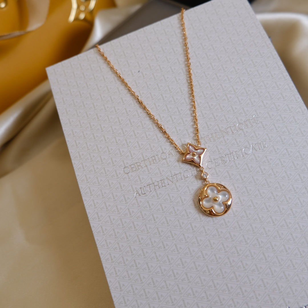 [⭐Miroze]STAR AND SUN WHITE MOP 2 MOTIF PINK GOLD NECKLACE