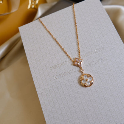 [⭐Miroze]STAR AND SUN WHITE MOP 2 MOTIF PINK GOLD NECKLACE