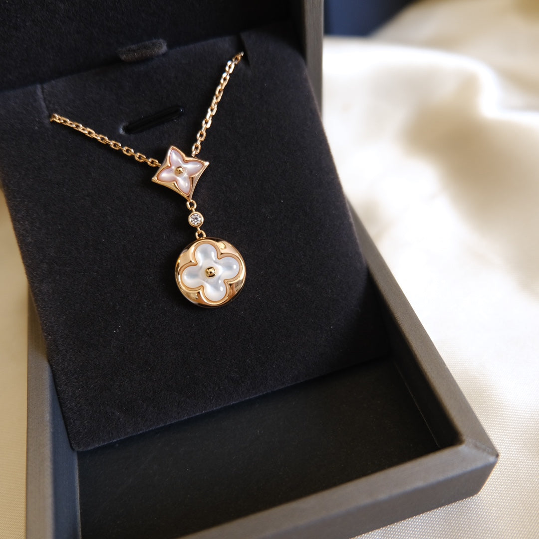 ⭐Miroze STAR AND SUN WHITE MOP 2 MOTIF PINK GOLD NECKLACE