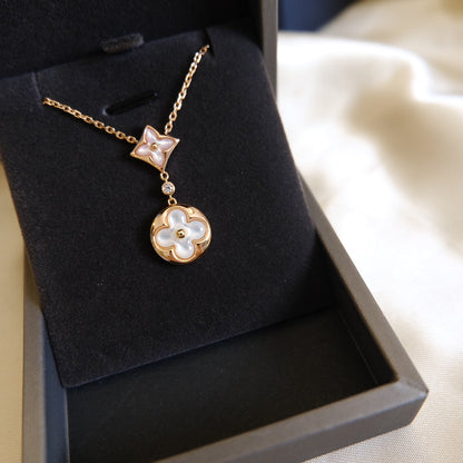 [⭐Miroze]STAR AND SUN WHITE MOP 2 MOTIF PINK GOLD NECKLACE