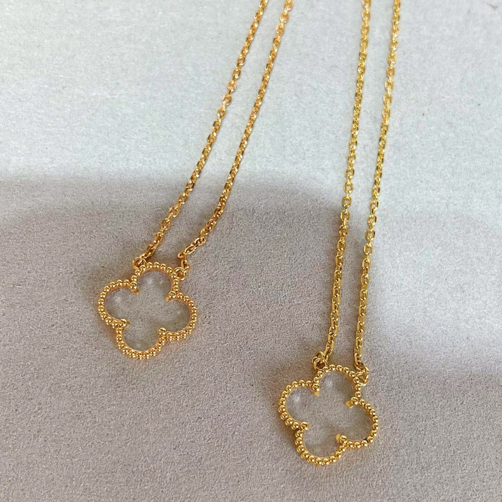 ⭐Miroze CLOVER ROCK CRYSTAL ROSE GOLD NECKLACE