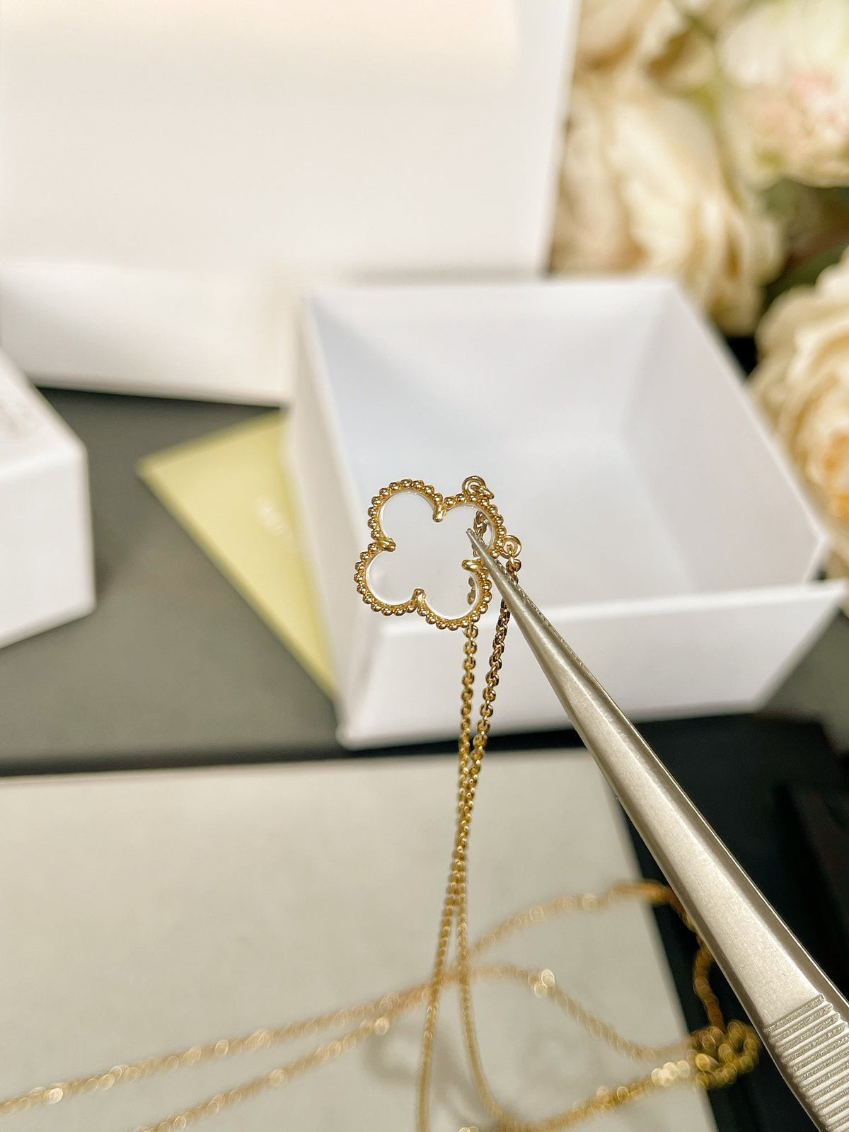 [⭐Miroze]CLOVER ROCK CRYSTAL ROSE GOLD NECKLACE