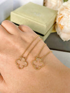 ⭐Miroze CLOVER ROCK CRYSTAL ROSE GOLD NECKLACE