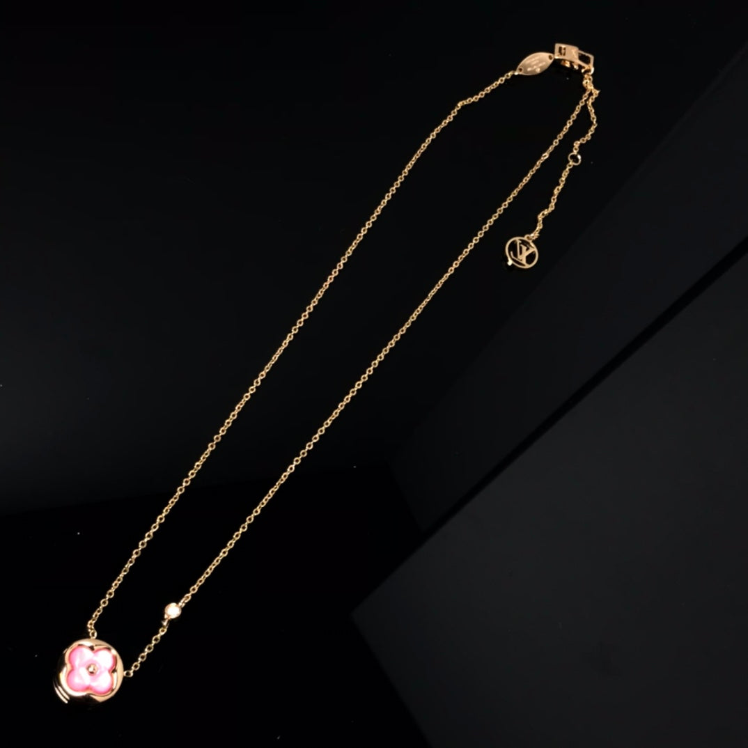 [⭐Miroze]COLOR BLOSSOM PINK MOP SUN GOLD NECKLACE