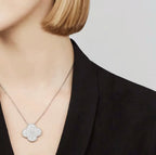 ⭐Miroze CLOVER 25MM LARGE PENDANT DIAMOND PAVED SILVER NECKLACE