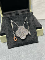 ⭐Miroze CLOVER 25MM LARGE PENDANT DIAMOND PAVED SILVER NECKLACE