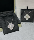⭐Miroze CLOVER 25MM LARGE PENDANT DIAMOND PAVED SILVER NECKLACE
