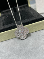 ⭐Miroze CLOVER 25MM LARGE PENDANT DIAMOND PAVED SILVER NECKLACE