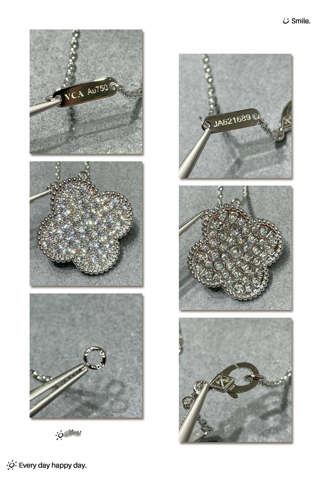 ⭐Miroze CLOVER 25MM LARGE PENDANT DIAMOND PAVED SILVER NECKLACE