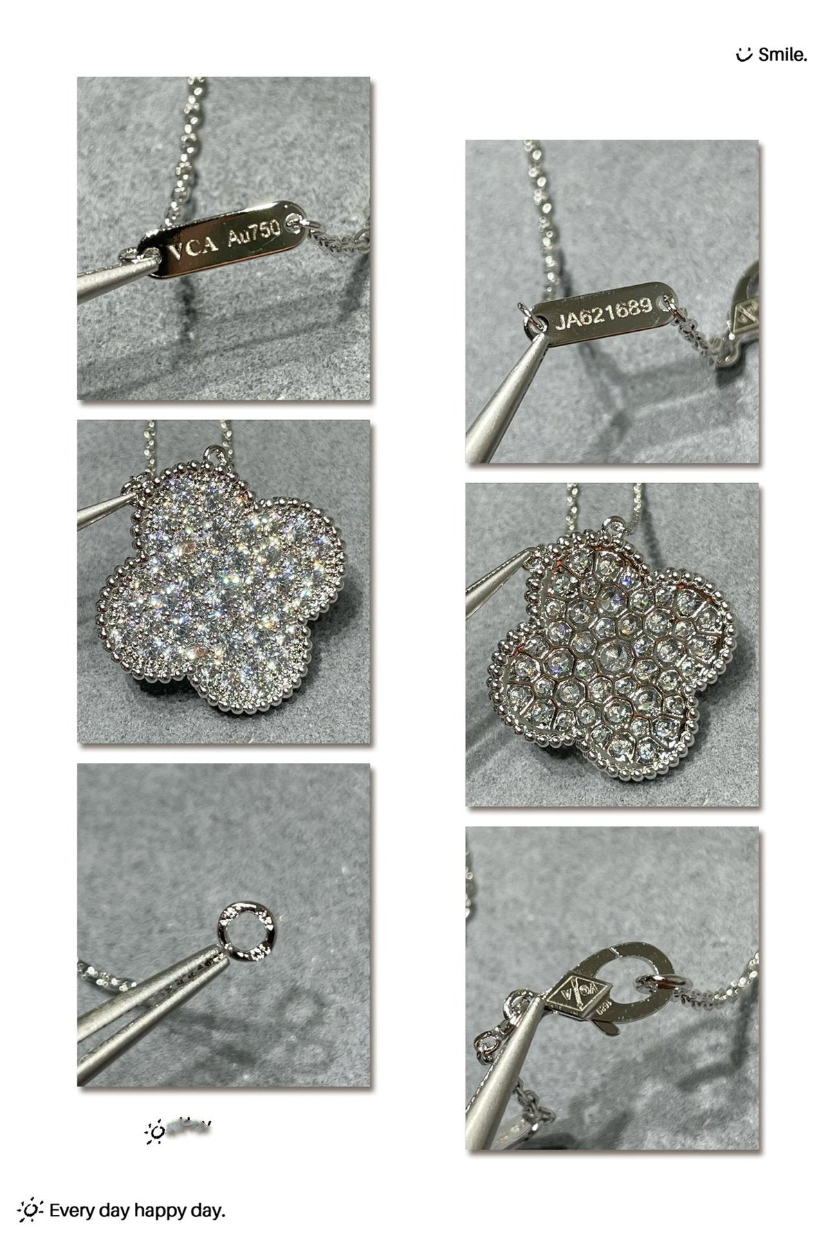 ⭐Miroze CLOVER 25MM LARGE PENDANT DIAMOND PAVED SILVER NECKLACE