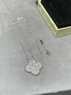 ⭐Miroze CLOVER 25MM LARGE PENDANT DIAMOND PAVED SILVER NECKLACE