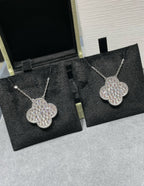 ⭐Miroze CLOVER 25MM LARGE PENDANT DIAMOND PAVED SILVER NECKLACE